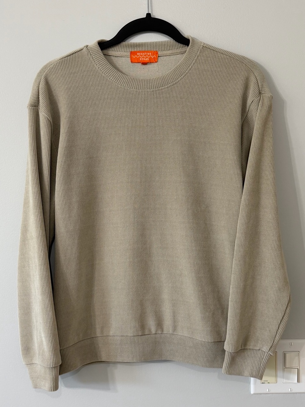 Negative Space Beige Ribbed Crewneck Sweatshirt Size S